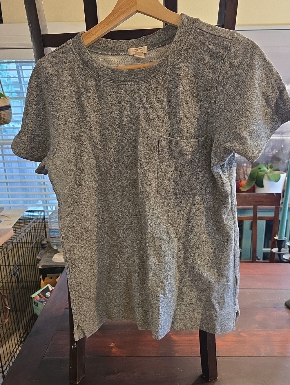 J. Crew Heathered Gray Short-Sleeve Pocket Sweatshirt